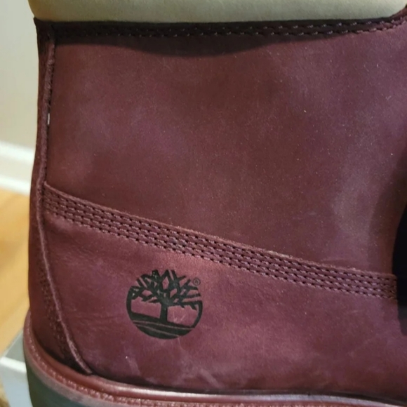 Mens Timberland 6" Premium Boots Burgundy with Beige Collar - Picture 10 of 11